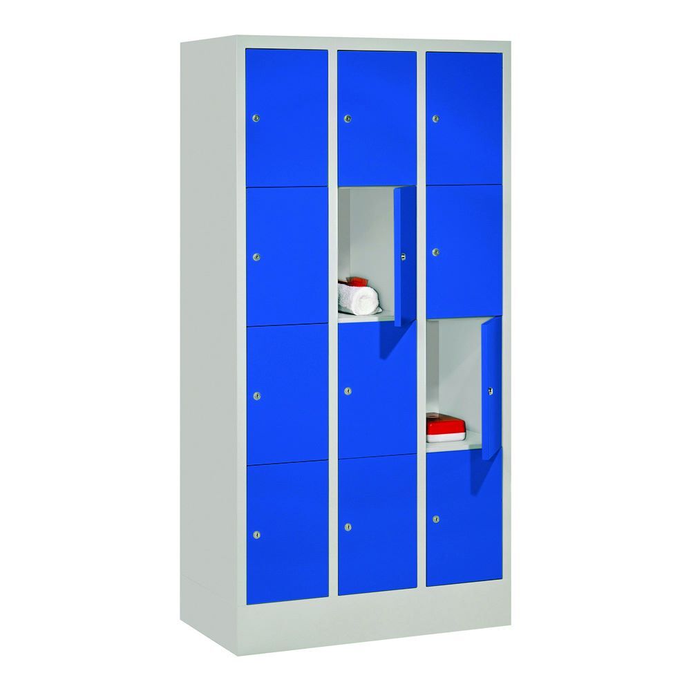 Produktbild PAVOY Schließfachschrank mit Sockel 1518x900x500 mm 12 Fächer RAL 7035/5010