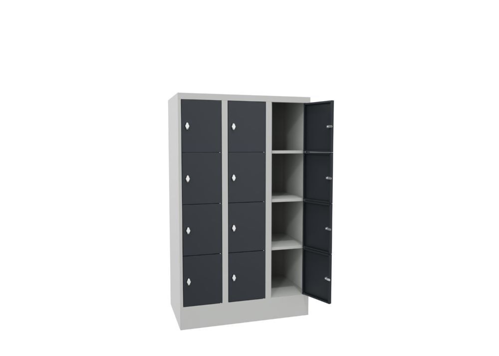 Produktbild Schließfachschrank mit Sockel, 1518x900x500 mm, 12 Fächer, RAL 7035/7016 bild 3