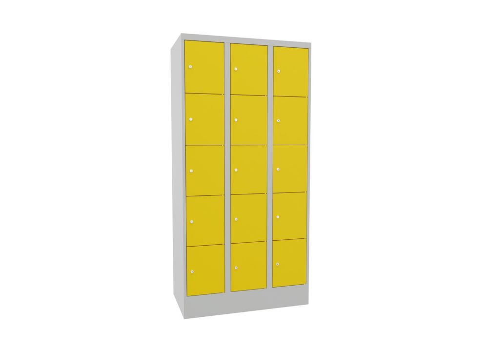 Produktbild Schließfachschrank mit Sockel, 1850x900x500 mm, 15 Fächer, RAL 7035/1018 bild 2