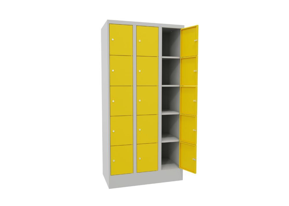 Produktbild Schließfachschrank mit Sockel, 1850x900x500 mm, 15 Fächer, RAL 7035/1018 bild 3