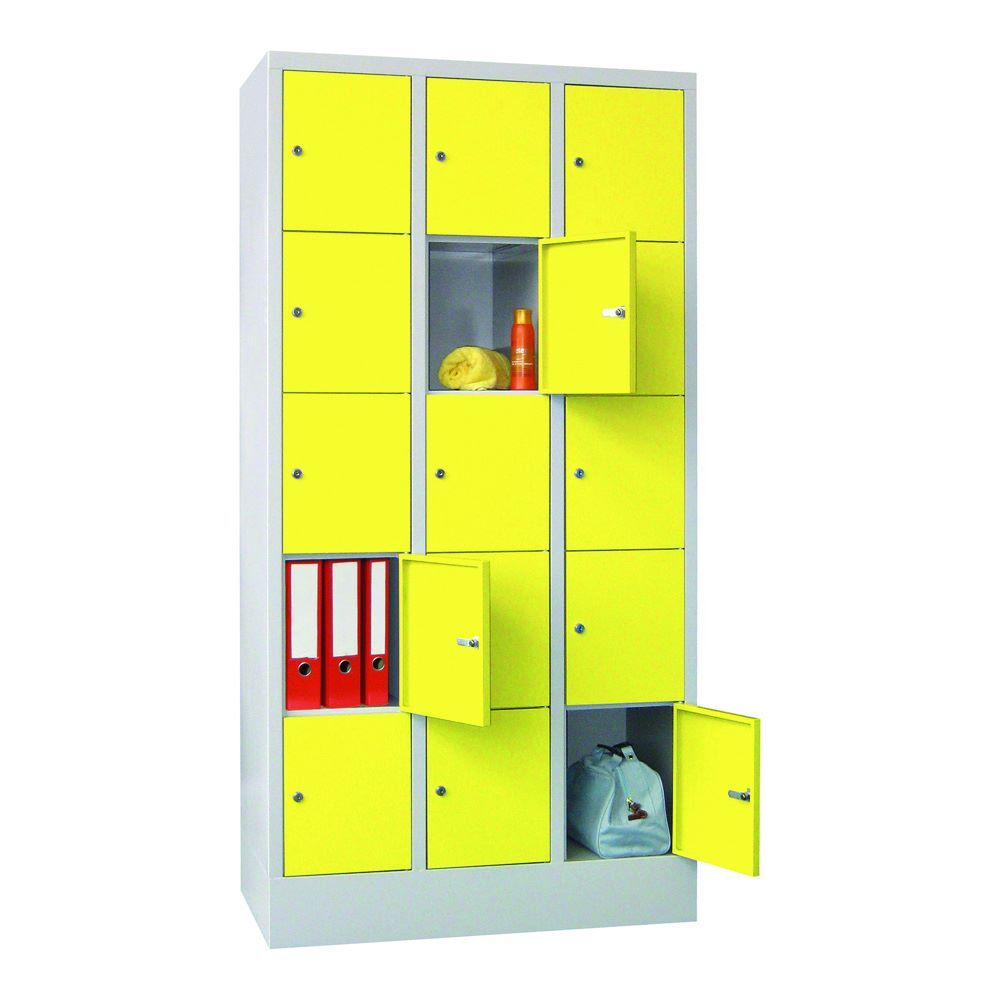 Produktbild PAVOY Schließfachschrank mit Sockel 1850x900x500 mm 15 Fächer RAL 7035/1018