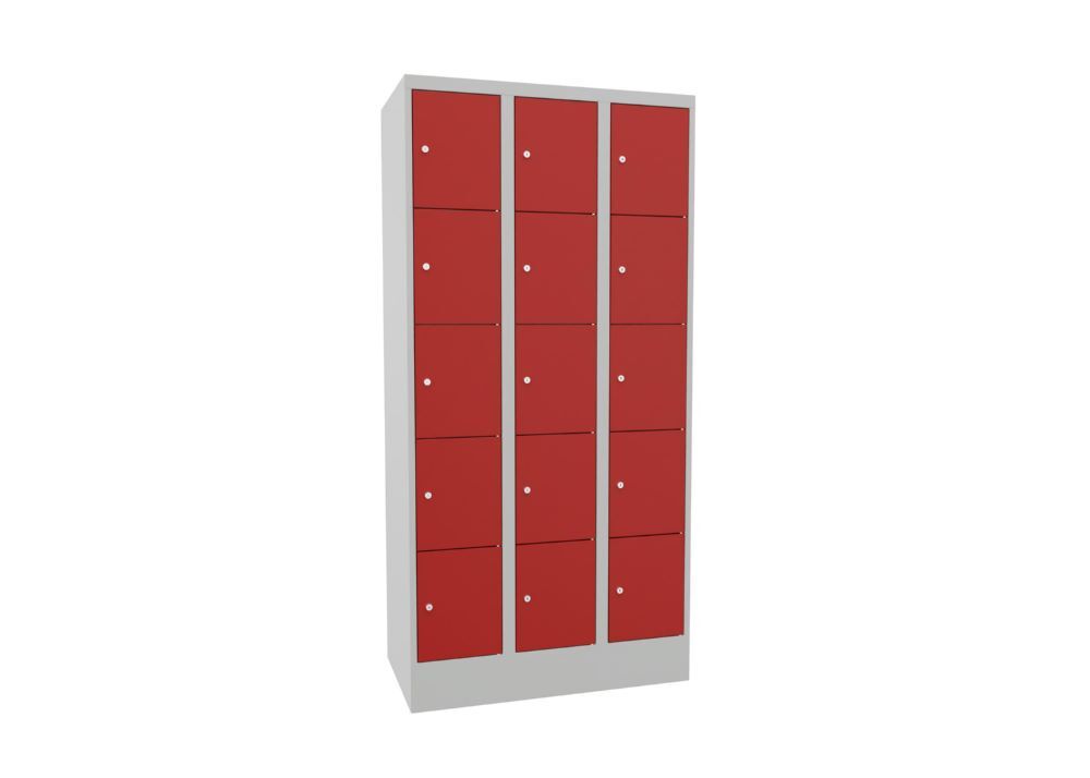 Produktbild Schließfachschrank mit Sockel, 1850x900x500 mm, 15 Fächer, RAL 7035/3000 bild 2
