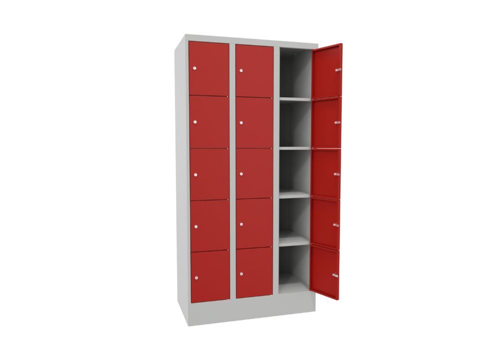 Produktbild PAVOY Schließfachschrank mit Sockel 1850x900x500 mm 15 Fächer RAL 7035/3000