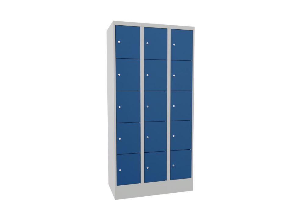 Produktbild Schließfachschrank mit Sockel, 1850x900x500 mm, 15 Fächer, RAL 7035/5010 bild 2