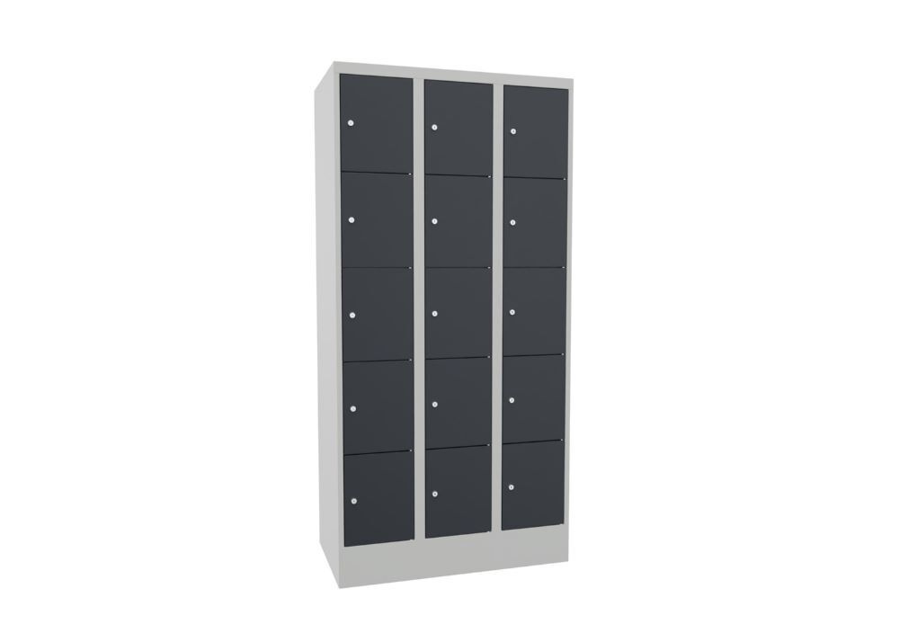 Produktbild Schließfachschrank mit Sockel, 1850x900x500 mm, 15 Fächer, RAL 7035/7016 bild 2