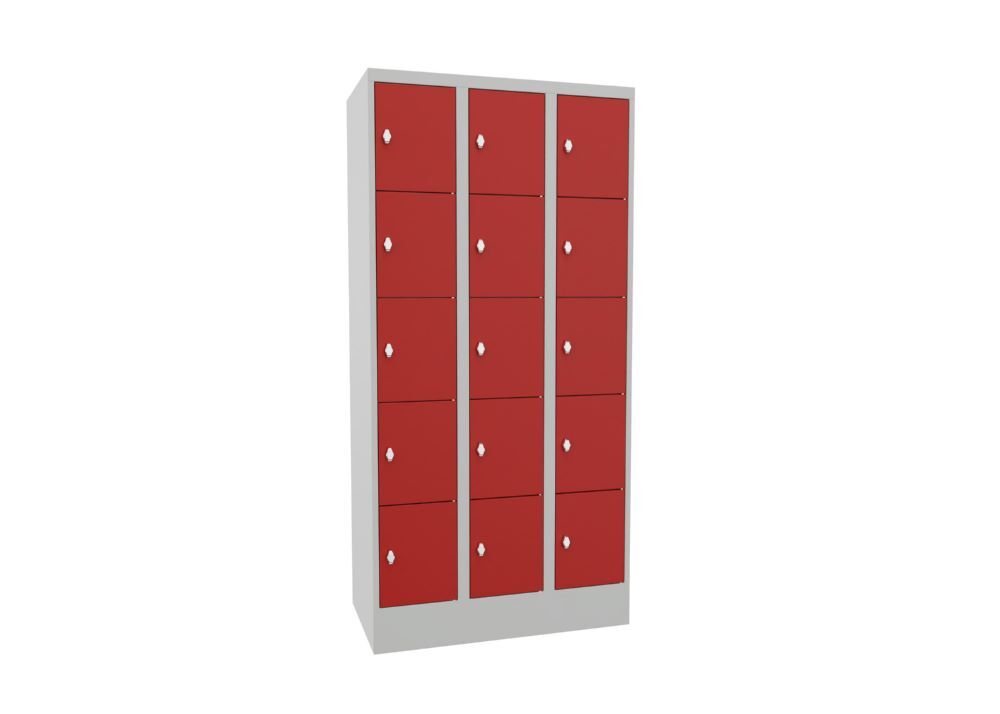 Produktbild PAVOY Schließfachschrank mit Sockel 1850x900x500 mm 15 Fächer RAL 7035/3000