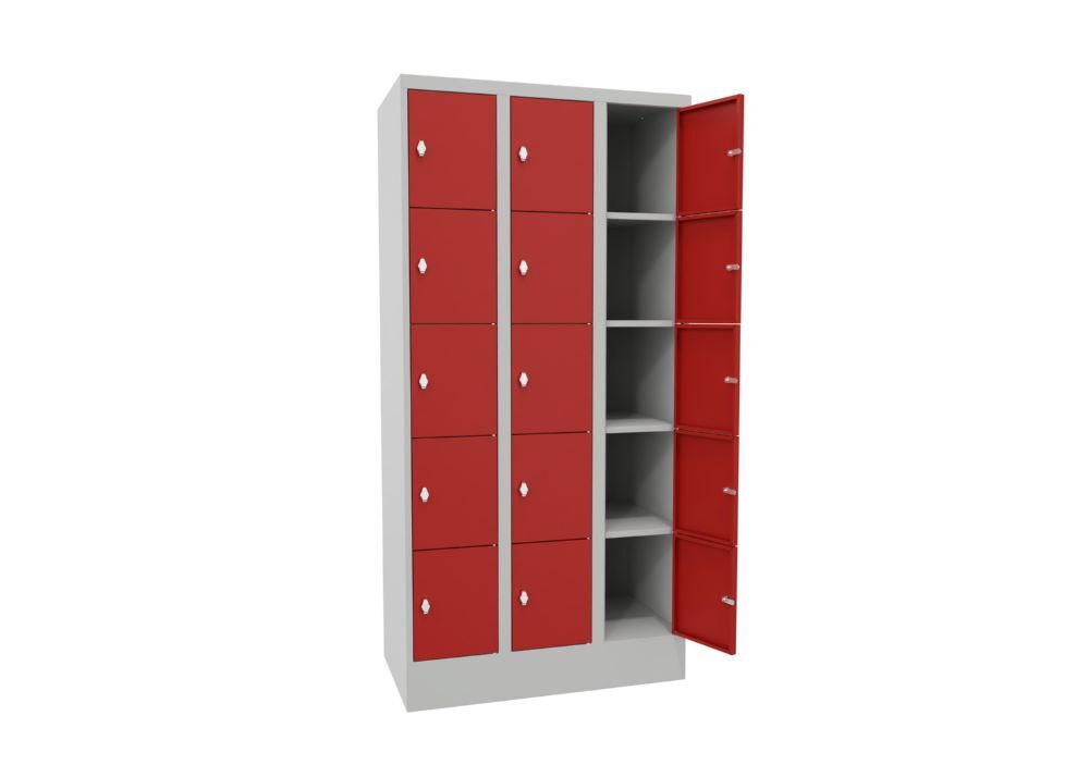 Produktbild Schließfachschrank mit Sockel, 1850x900x500 mm, 15 Fächer, RAL 7035/3000 bild 2