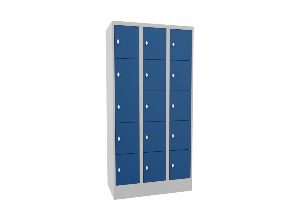 Produktbild Schließfachschrank mit Sockel, 1850x900x500 mm, 15 Fächer, RAL 7035/5010 bild 2