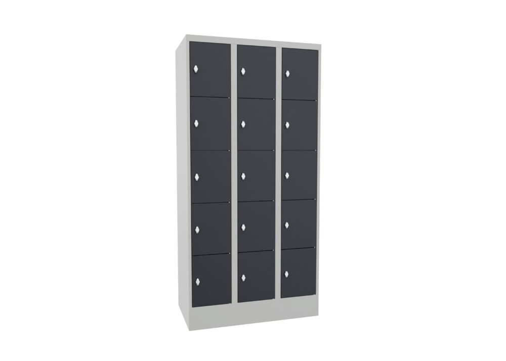 Produktbild Schließfachschrank mit Sockel, 1850x900x500 mm, 15 Fächer, RAL 7035/7016 bild 2