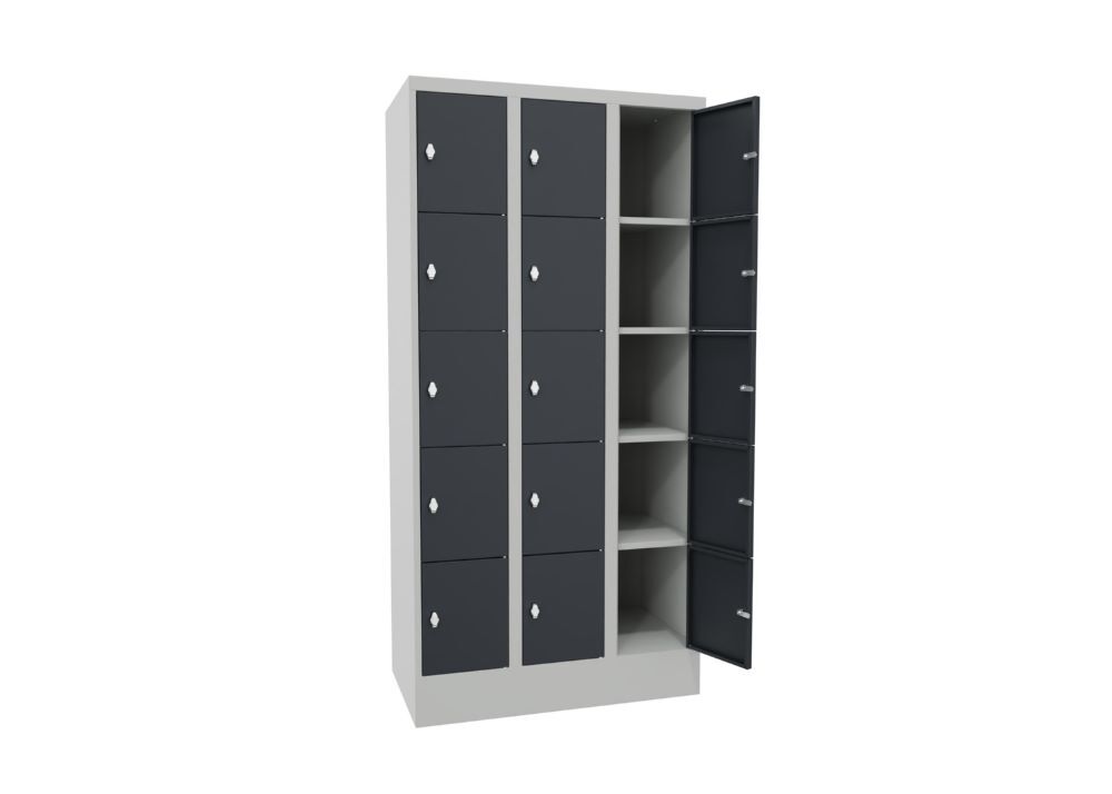 Produktbild Schließfachschrank mit Sockel, 1850x900x500 mm, 15 Fächer, RAL 7035/7016 bild 3