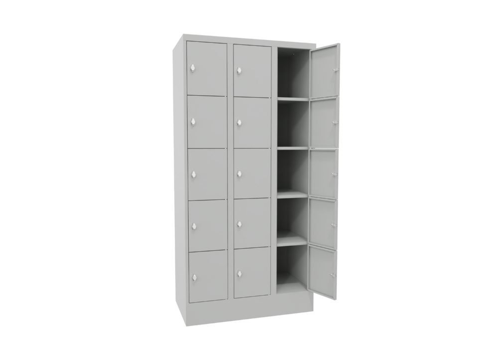 Produktbild Schließfachschrank mit Sockel, 1850x900x500 mm, 15 Fächer, RAL 7035 bild 3