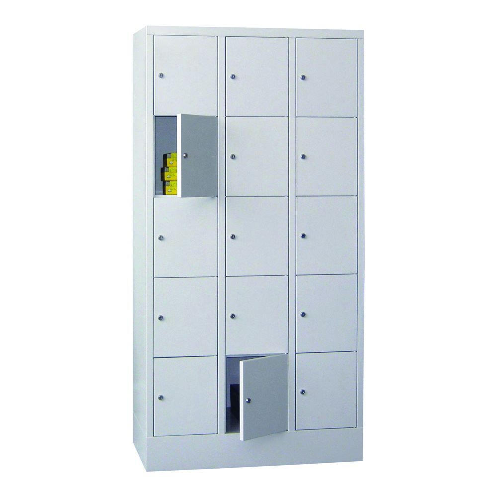 Produktbild PAVOY Schließfachschrank mit Sockel 1850x900x500 mm 15 Fächer RAL 7035