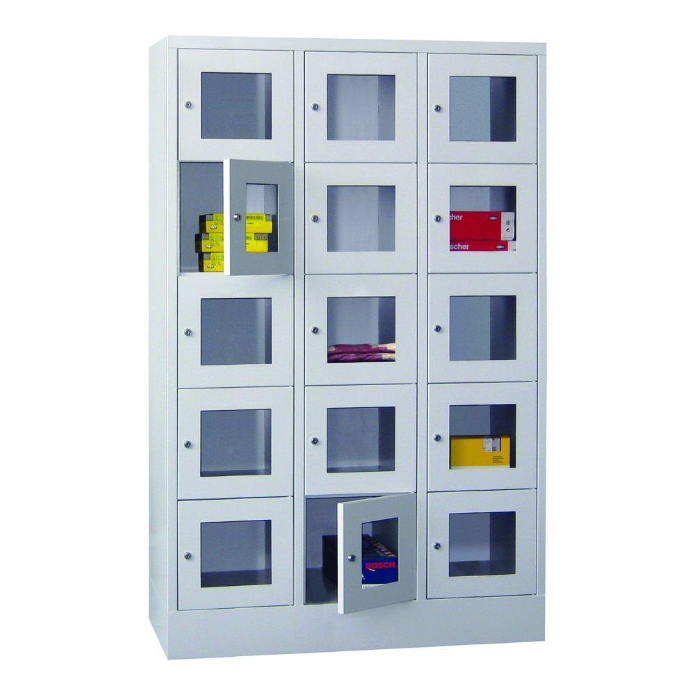Produktbild PAVOY Schließfachschrank mit Sockel 1850x1200x500 mm 15 Fächer RAL 7035