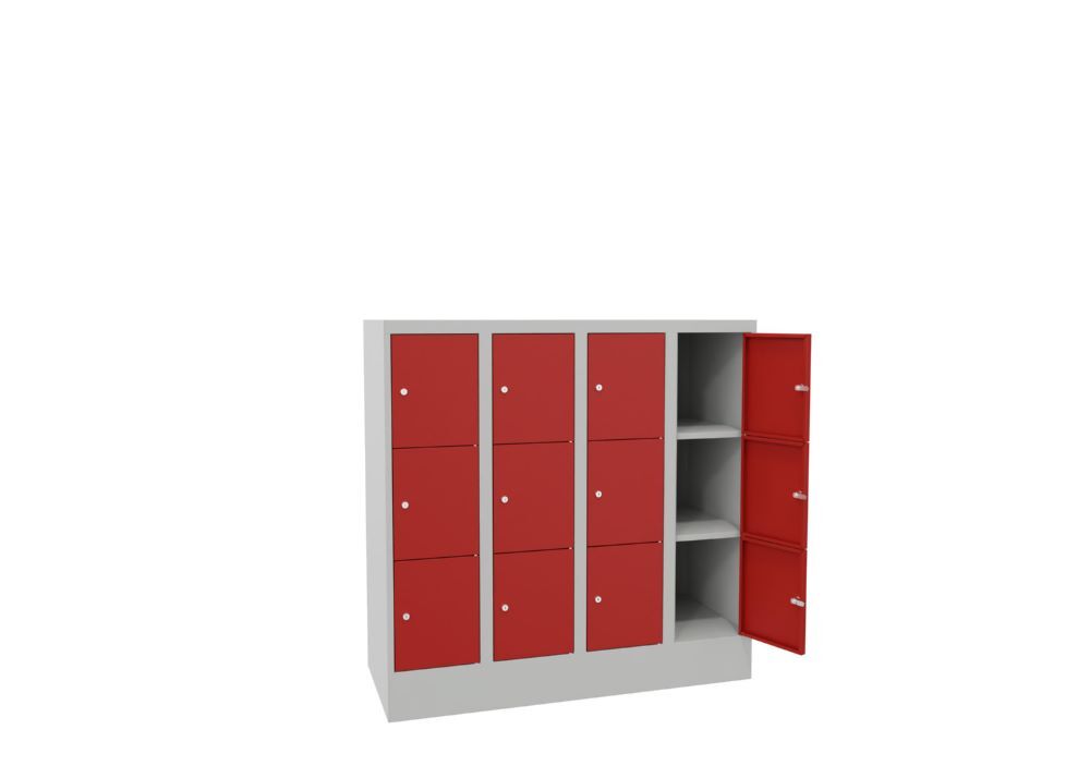 Produktbild Schließfachschrank mit Sockel, 1187x1200x500 mm, 12 Fächer, RAL 7035/3000 bild 3