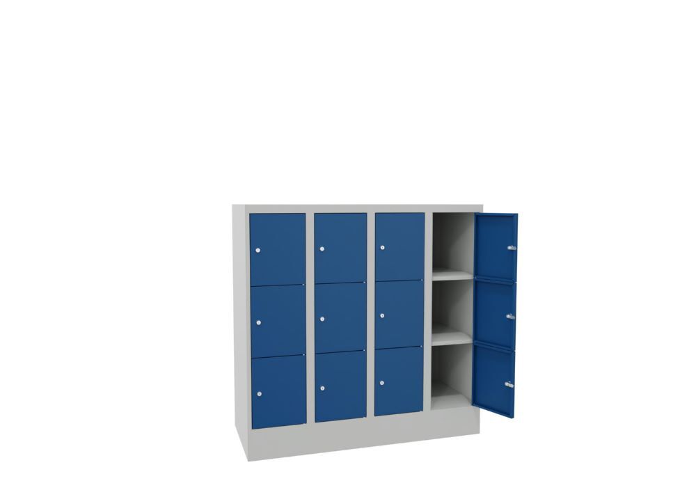Produktbild Schließfachschrank mit Sockel, 1187x1200x500 mm, 12 Fächer, RAL 7035/5010 bild 3