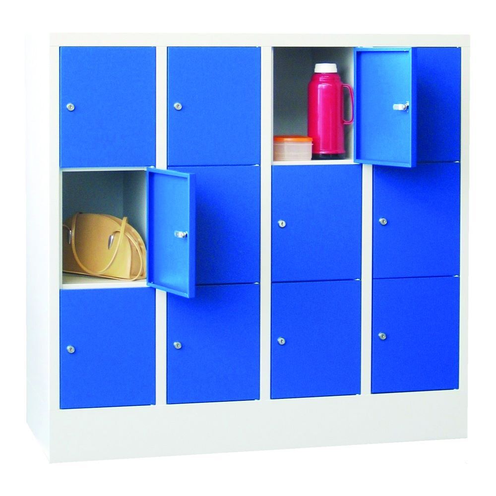 Produktbild PAVOY Schließfachschrank mit Sockel 1187x1200x500 mm 12 Fächer RAL 7035/5010