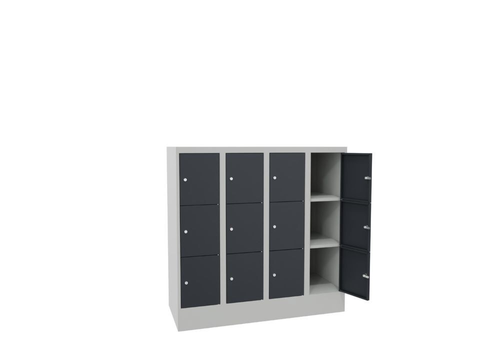 Produktbild Schließfachschrank mit Sockel, 1187x1200x500 mm, 12 Fächer, RAL 7035/7016 bild 3
