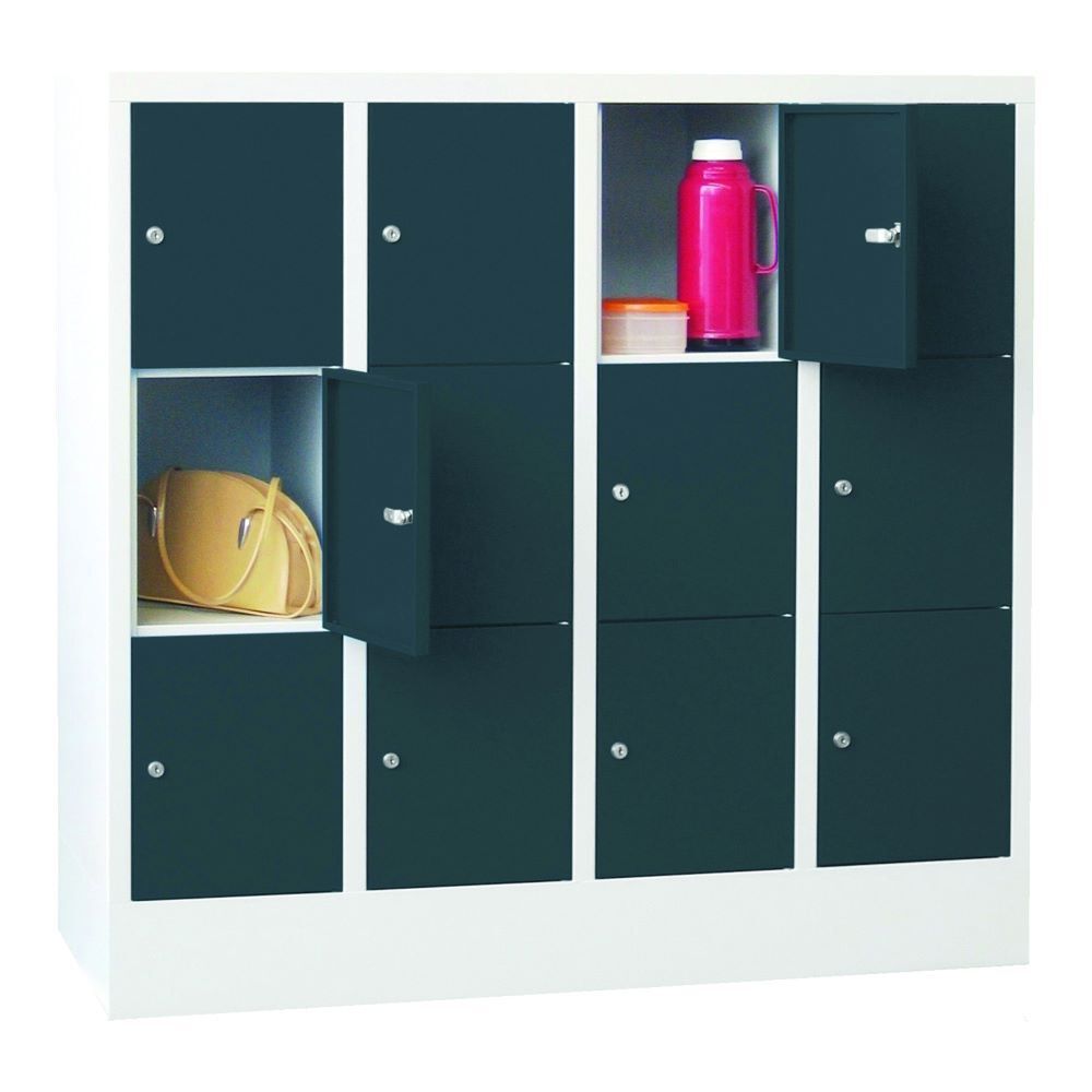 Produktbild PAVOY Schließfachschrank mit Sockel 1187x1200x500 mm 12 Fächer RAL 7035/7016