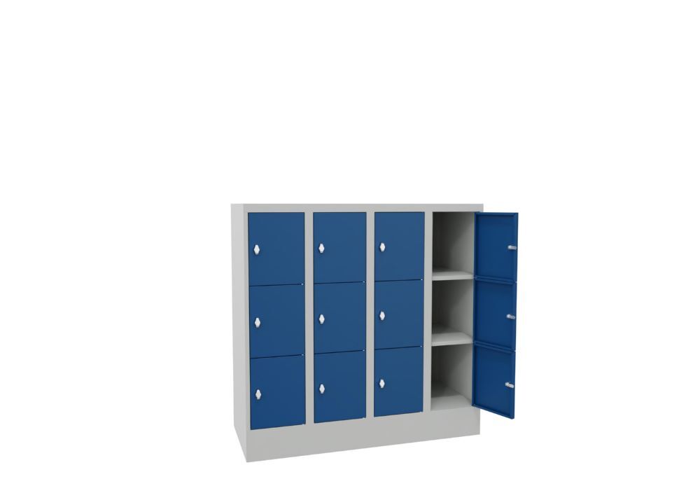 Produktbild Schließfachschrank mit Sockel, 1187x1200x500 mm, 12 Fächer, RAL 7035/5010 bild 3