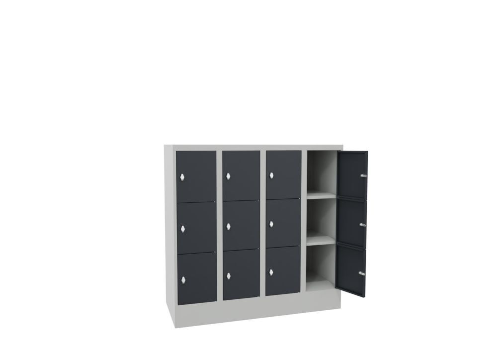 Produktbild Schließfachschrank mit Sockel, 1187x1200x500 mm, 12 Fächer, RAL 7035/7016 bild 3