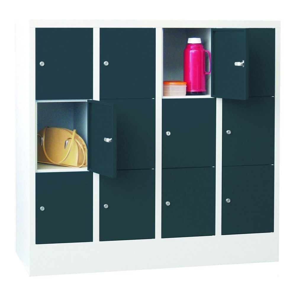 Produktbild PAVOY Schließfachschrank mit Sockel 1187x1200x500 mm 12 Fächer RAL 7035/7016
