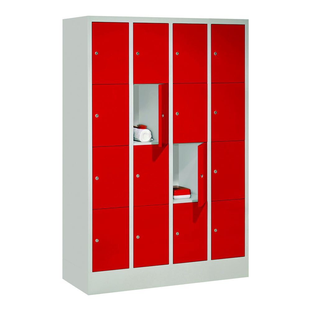 Produktbild PAVOY Schließfachschrank mit Sockel 1518x1200x500 mm 16 Fächer RAL 7035/3000