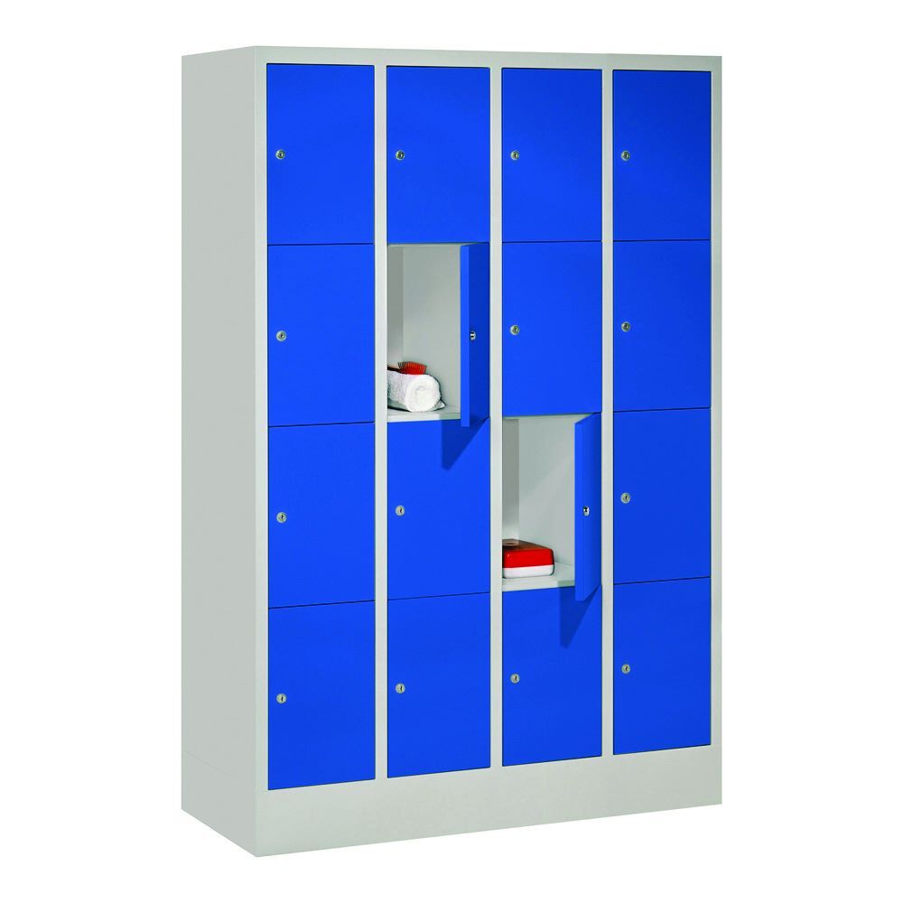 Produktbild PAVOY Schließfachschrank mit Sockel 1518x1200x500 mm 16 Fächer RAL 7035/5010