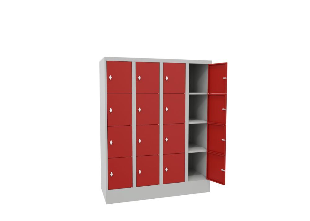 Produktbild Schließfachschrank mit Sockel, 1518x1200x500 mm, 16 Fächer, RAL 7035/3000 bild 3