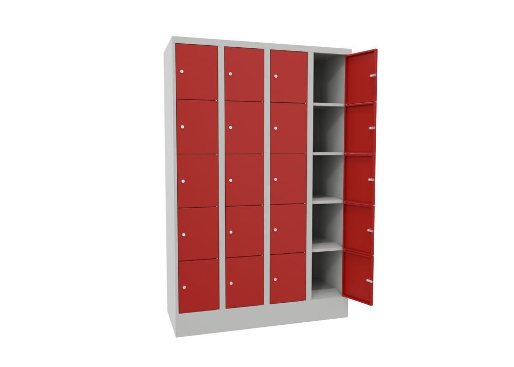 Produktbild Schließfachschrank mit Sockel 1850x1200x500 mm, 20 Fächer, RAL 7035/3000 bild 3