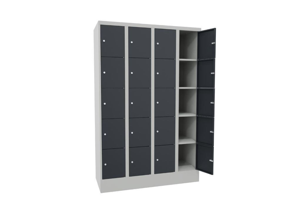 Produktbild Schließfachschrank mit Sockel 1850x1200x500 mm, 20 Fächer, RAL 7035/7016 bild 3