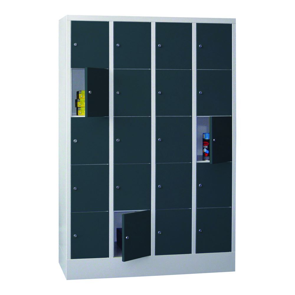 Produktbild PAVOY Schließfachschrank mit Sockel 1850x1200x500 mm 20 Fächer RAL 7035/7016