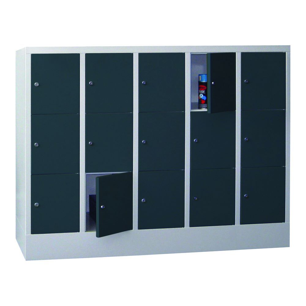 Produktbild PAVOY Schließfachschrank mit Sockel 1187x1500x500 mm 30 Fächer RAL 7035/7016
