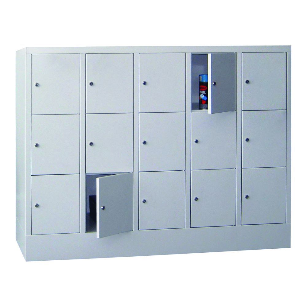 Produktbild PAVOY Schließfachschrank mit Sockel 1187x1500x500 mm 30 Fächer RAL 7035