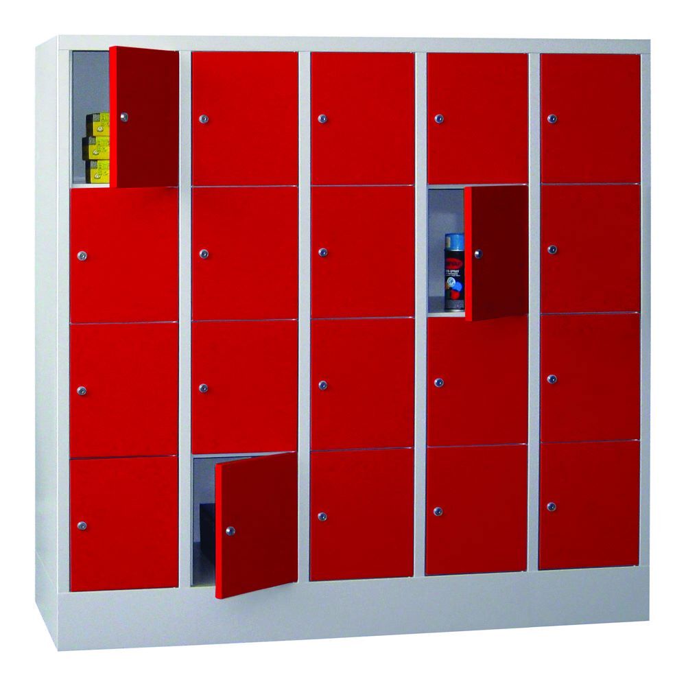 Produktbild PAVOY Schließfachschrank mit Sockel 1518x1500x500 mm 20 Fächer RAL 7035/3000