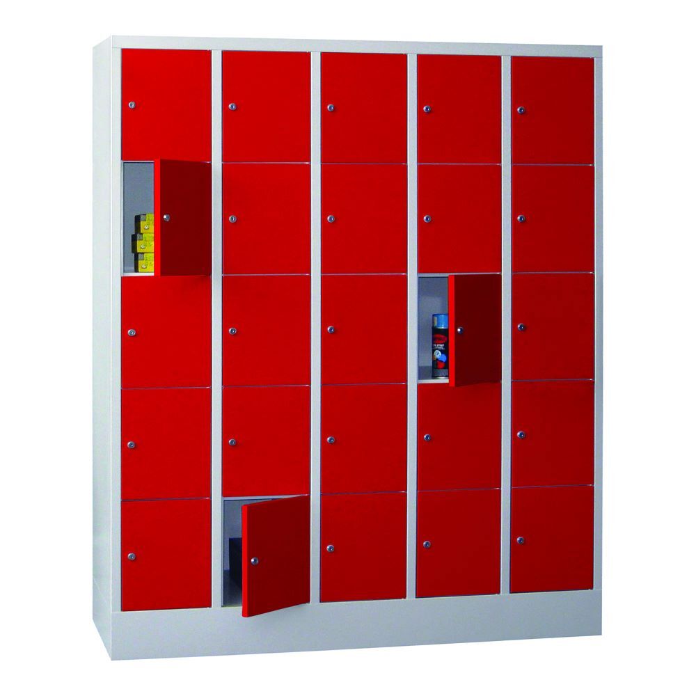 Produktbild PAVOY Schließfachschrank mit Sockel 1850x1500x500 mm 25 Fächer RAL 7035/3000