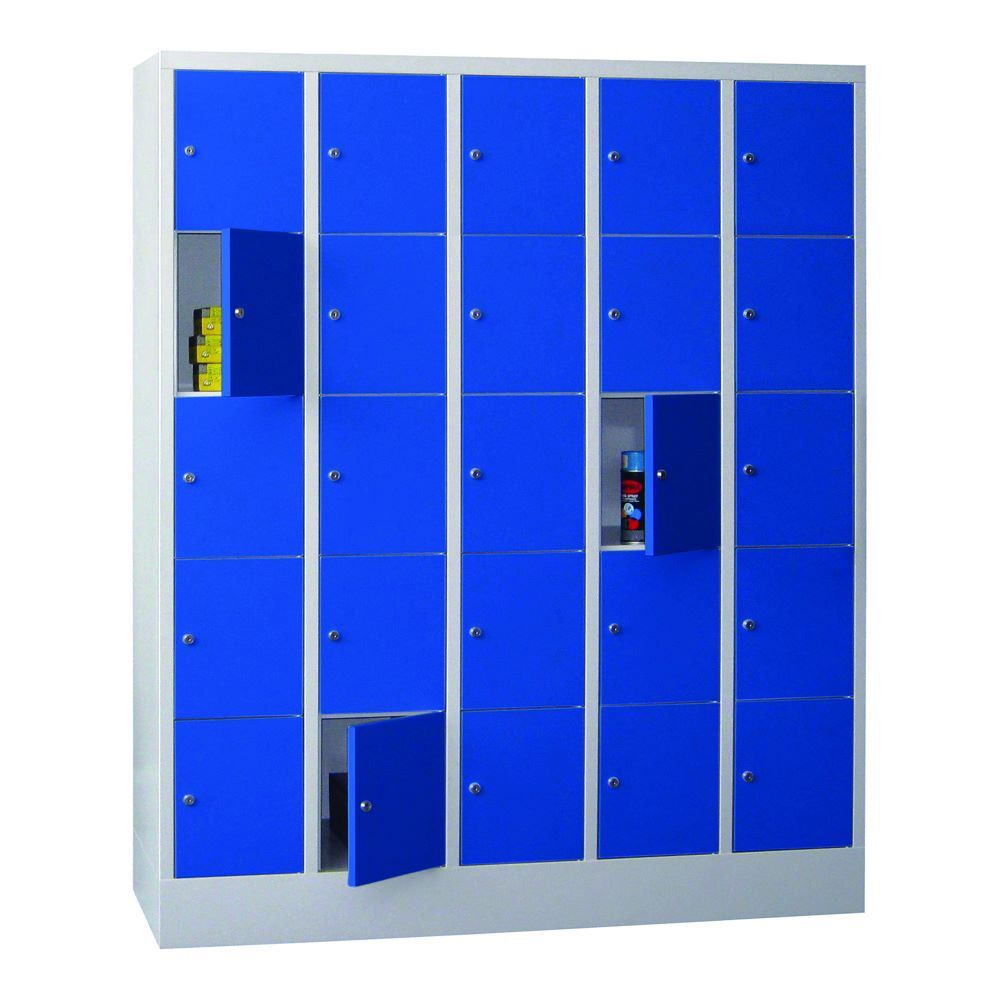 Produktbild PAVOY Schließfachschrank mit Sockel 1850x1500x500 mm 25 Fächer RAL 7035/5010