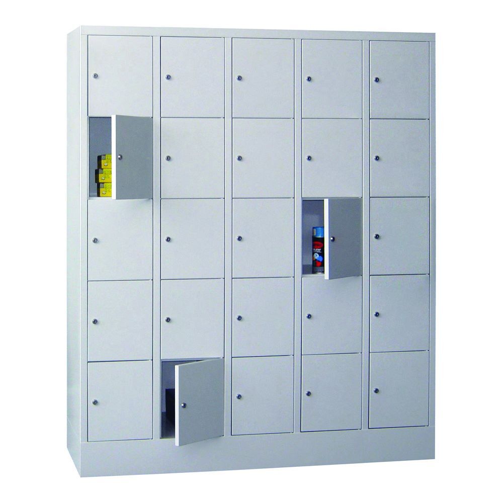 Produktbild PAVOY Schließfachschrank mit Sockel 1850x1500x500 mm 25 Fächer RAL 7035