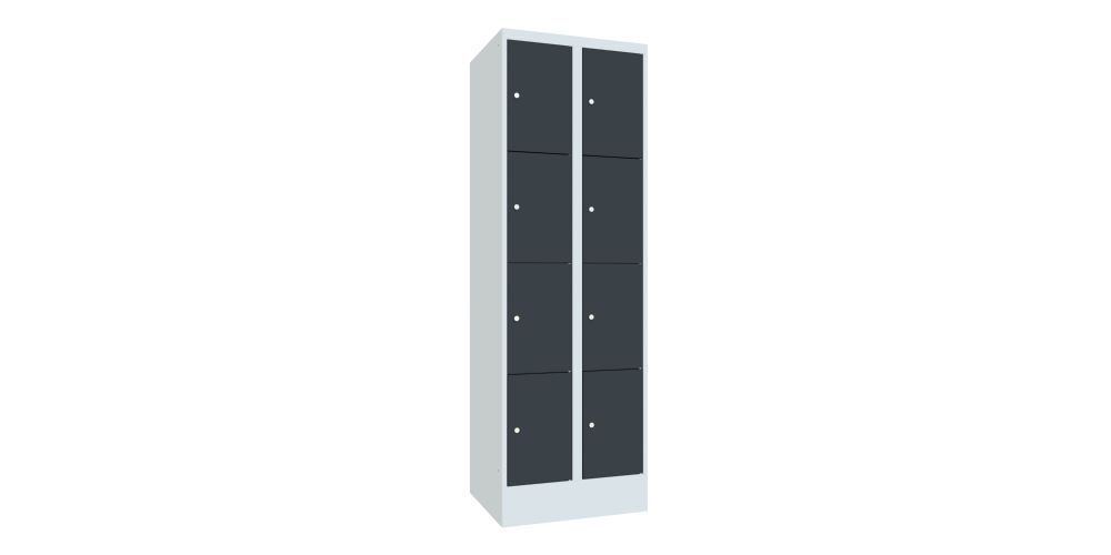 Produktbild PAVOY Schließfachschrank mit Sockel 1850x600x500 mm 8 Fächer RAL 7035/7016