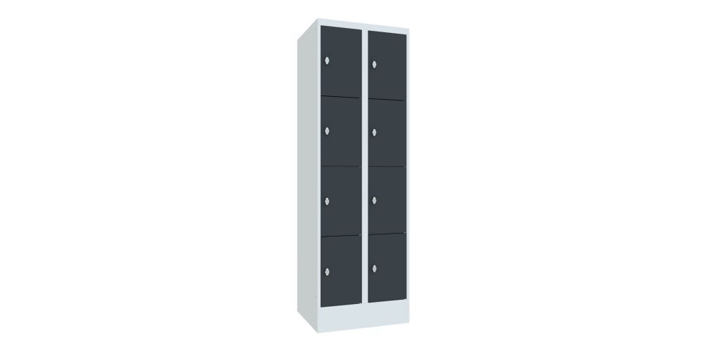 Produktbild PAVOY Schließfachschrank mit Sockel 1850x600x500 mm 8 Fächer RAL 7035/7016