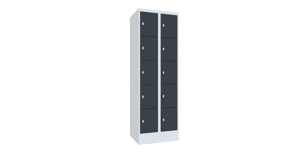 Produktbild PAVOY Schließfachschrank mit Sockel 1850x600x500 mm 10 Fächer RAL 7035/7016
