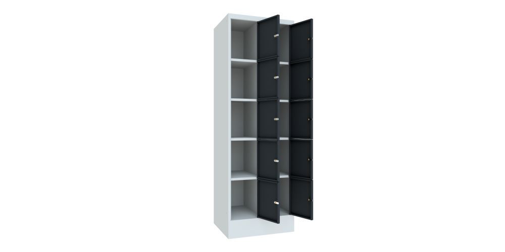 Produktbild Schließfachschrank mit Sockel, 1850x600x500 mm, 10 Fächer, RAL 7035/7016 bild 2