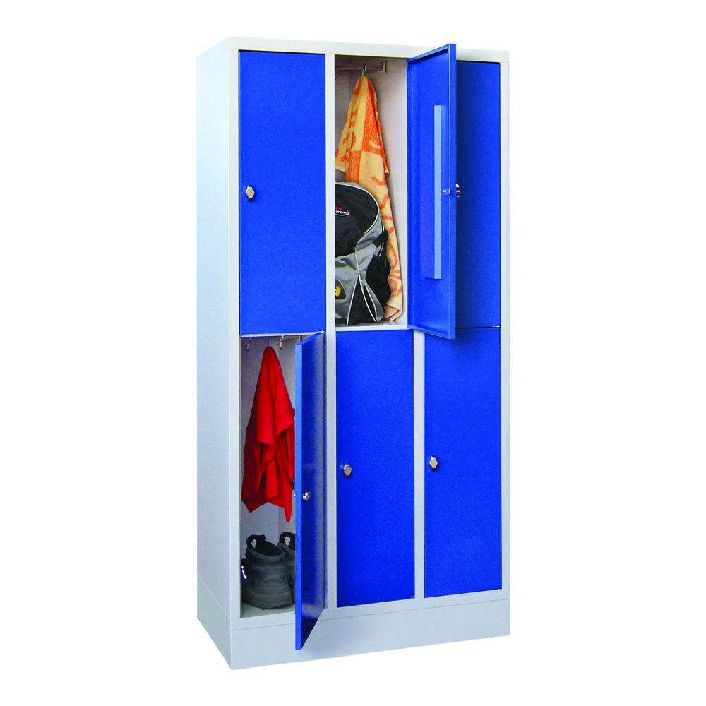 Produktbild PAVOY Schließfachschrank mit Sockel 1850x900x500 mm 6 Fächer RAL 7035/5010
