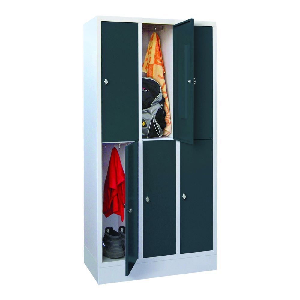 Produktbild PAVOY Schließfachschrank mit Sockel 1850x900x500 mm 6 Fächer RAL 7035/7016