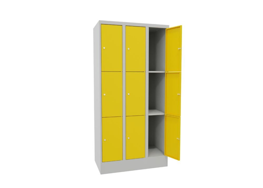 Produktbild Schließfachschrank mit Sockel, 1850x900x500 mm, 9 Fächer, RAL 7035/1018 bild 2