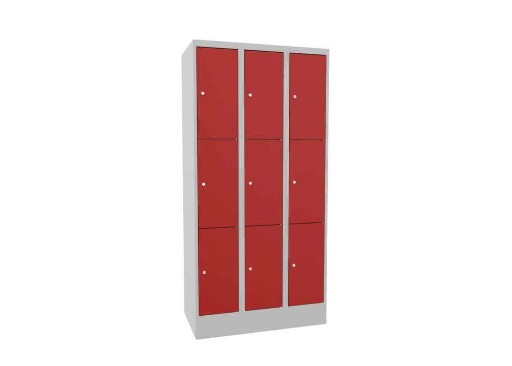 Produktbild PAVOY Schließfachschrank mit Sockel 1850x900x500 mm 9 Fächer RAL 7035/3000