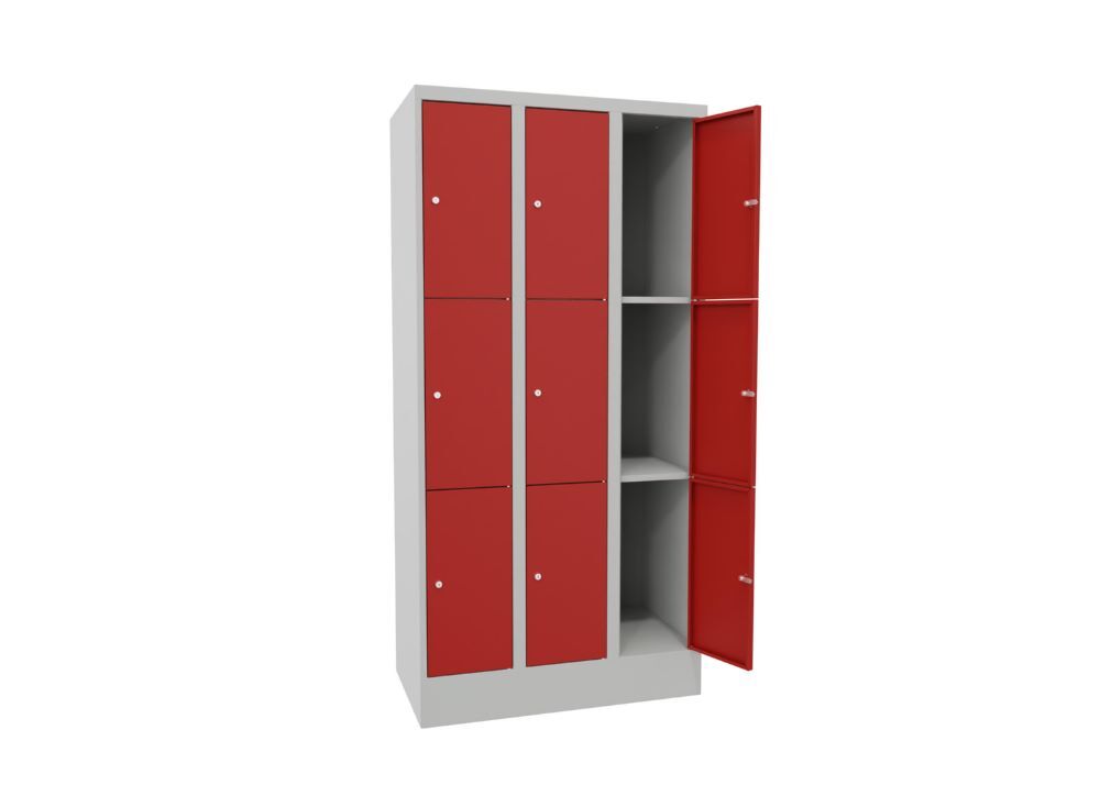 Produktbild Schließfachschrank mit Sockel, 1850x900x500 mm, 9 Fächer, RAL 7035/3000 bild 2