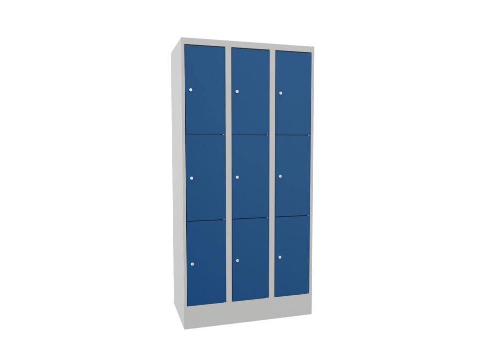 Produktbild PAVOY Schließfachschrank mit Sockel 1850x900x500 mm 9 Fächer RAL 7035/5010