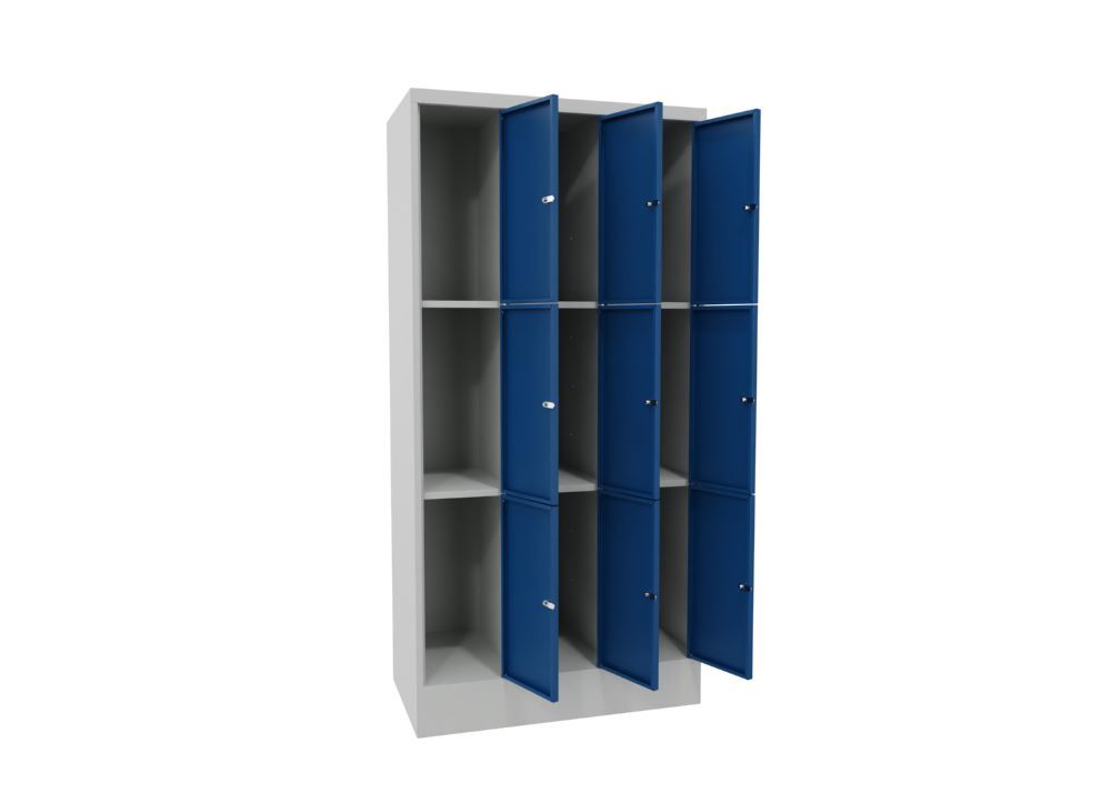 Produktbild Schließfachschrank mit Sockel, 1850x900x500 mm, 9 Fächer, RAL 7035/5010 bild 2