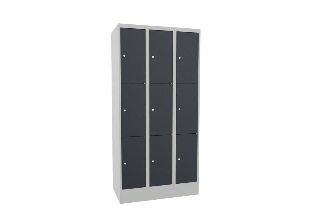 Produktbild PAVOY Schließfachschrank mit Sockel 1850x900x500 mm 9 Fächer RAL 7035/7016
