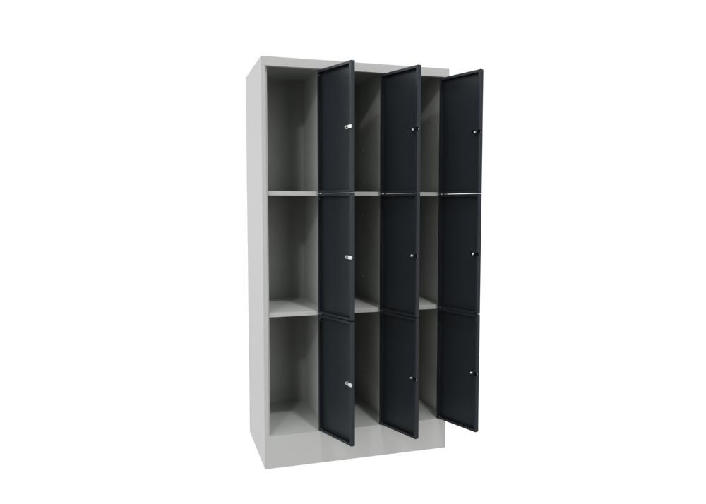 Produktbild Schließfachschrank mit Sockel, 1850x900x500 mm, 9 Fächer, RAL 7035/7016 bild 2